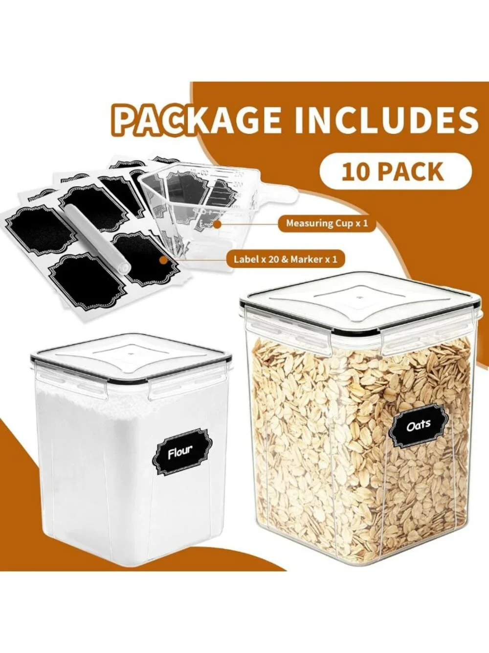 10-Pack Airtight Food Storage Containers for Kitchen Pantry Organization